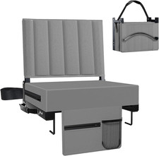 Bleacher Seat with Shoulder Strap and Cup Holder, Padded Portable Folding, Grey