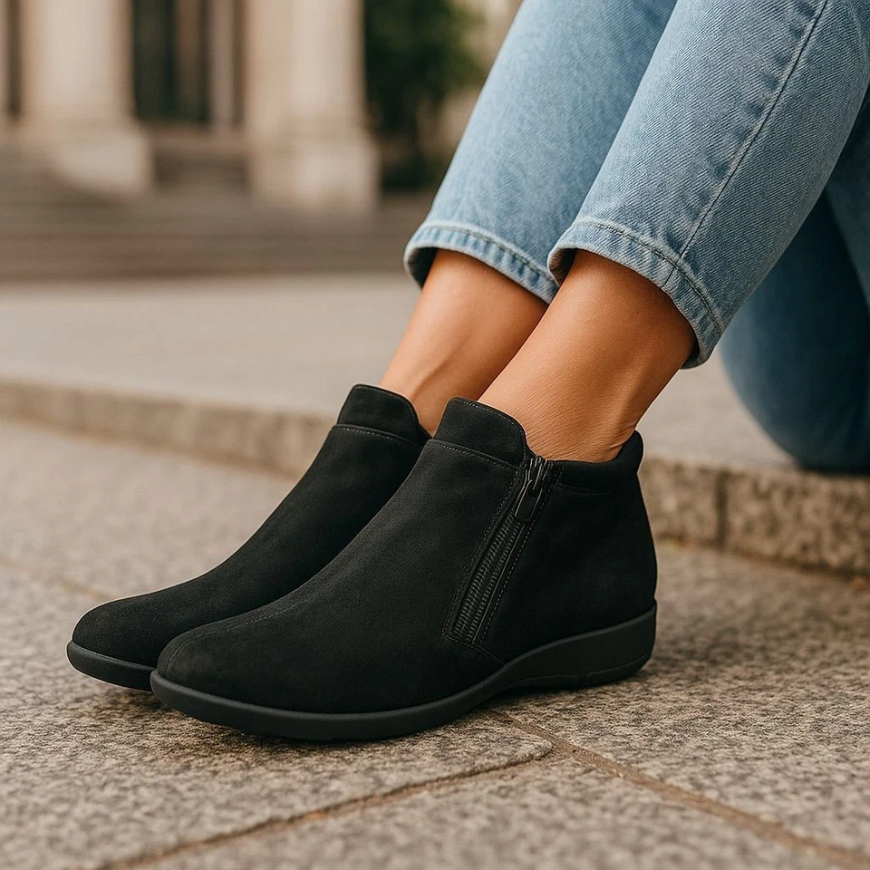 Walking Cradles Black Ankle Booties Women’s Zip Comfort Shoes Suede Leather 11B - Image 2 of 4