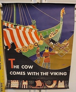 RARE Vintage 1930's Era Dairy Cooperative Poster Carroll Snell WPA Era Viking