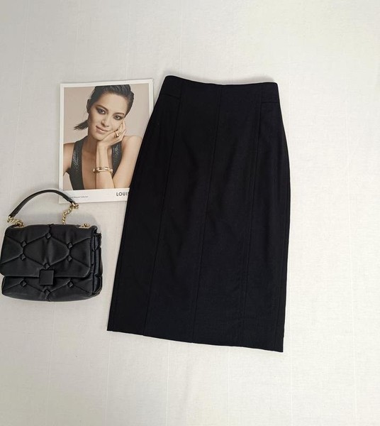 Women Akris Skirt Black Wool 36 #4PLP