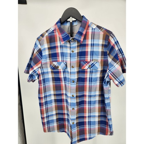 Eddie Bauer Mens Large Blue Plaid Short Sleeve Button Down Shirt Mesh Back Yoke - Picture 1 of 7