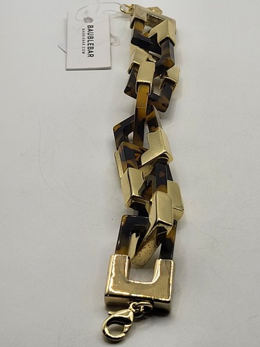 BAUBLEBAR Faux Tortoise Shell Goldtone Chunky Rectangle Links Retro Bracelet NWT - Picture 6 of 6
