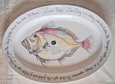Richard Bramble Zeus Faber Fish Large Oval Platter Serving Plate Jersey Pottery