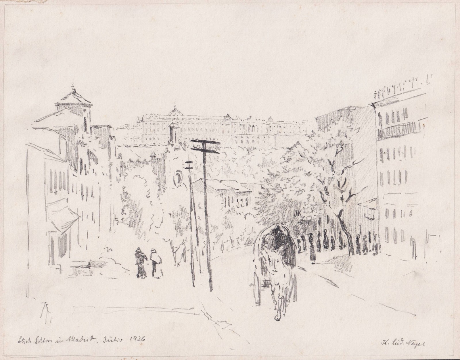 Karl Ludwig Nagel Madrid Palacio Real Espana Spain drawing Zeichnung 1926