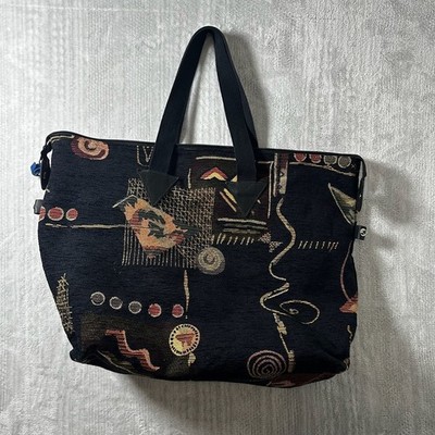 VTG Dancing Cat Abstract Geometric Print Large Tote Bag