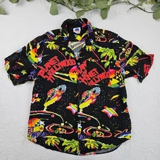VTG Planet Hollywood 90's All Over Print Space Island Surf Button Down Shirt S