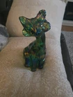 Fenton Winking Alley Cat Iridescent Green Carnival Glass 11" Tall Smiling Cat
