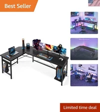 66-Inch L Shaped Gaming Desk - Sturdy Black Corner Workstation for Home Office