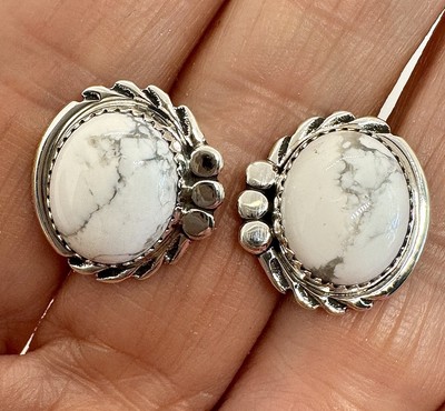 Navajo White Buffalo Stud Earrings Sterling Silver 5/8''  Native American Handmad