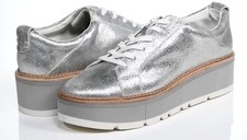 Dolce Vita Toyah Crackled Silver Leather Platform Sneakers Womens 7.5 Casual