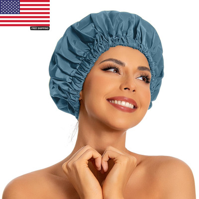 Reusable Shower Cap for Women, Large Waterproof Shower Bonnet with Elastic Band,