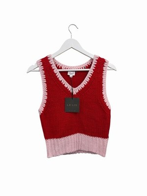 Le Lis rot Strick Trägertop rosa Besatz Pullover neu UVP £34,99 Größe S 8 10
