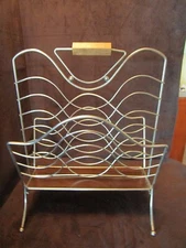 Vintage Wire Metal Magazine Stand Rack Holder Atomic 8.5” tall 1960's