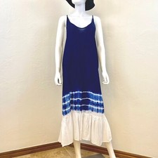 Women Summer Sun Dress Indigo Tie Dye Beach Resort Wear Maxi Dress Length: 48