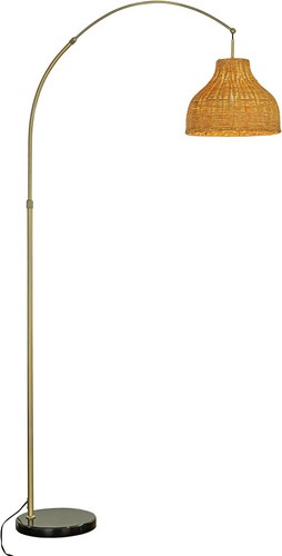 AloaDecor 75W Antique Bronze Arc Floor Lamp with Rattan Shade & Marble Base - Picture 2 of 9