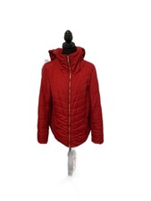 Dennis Bassco Women’s Down Puffer Jacket Red Size Small Hooded Full Zipper