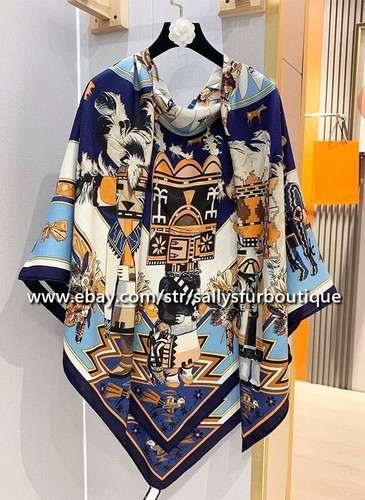 Sallys 70% Cashmere & 30% Silk Wrap Scarf Aztec Print Double Face Shawl 53" - Picture 8 of 15