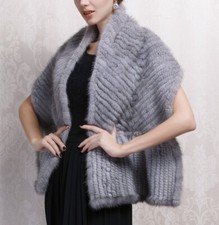 Women's Sz L Knitted Sapphire Mink Fur Cape Shawl Stole Wrap Cape WEDDING