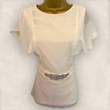 Dorothy Perkins Womens Cream Blush Chiffon Flutter Sleeve Blouse  UK 12 NWT