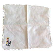 Handkerchief Cross Stitch Crochet Lace Edge Vintage Mexican Sombrero Cactus