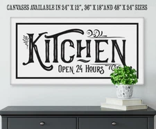 Kitchen Open 24 hrs - Large Canvas Stretched on a Heavy Wood Frame Ready to Hang