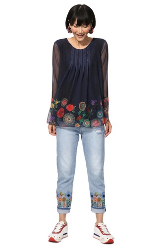 Blusa Desigual Azul - Calce Holgado - Compra Ahora | Dafiti Chile
