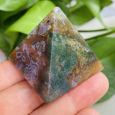 Natural Water grass agate Quartz Pyramid Carved Crystal Point Reiki healing 1PC