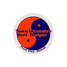 T C Town  Country Surf Designs Hawaii Sticker 2.5 inches SMALL Orange/Blue sk8