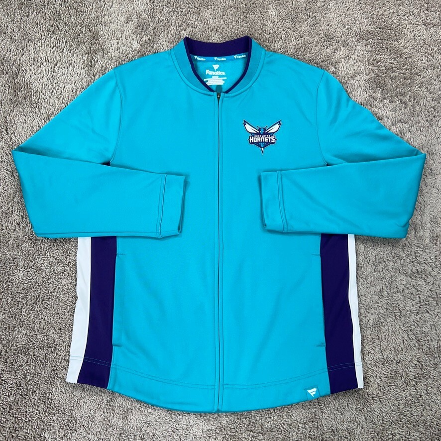 Charlotte Hornets Jacket Mens Large Blue Purple Track Warm Up Zip Performance