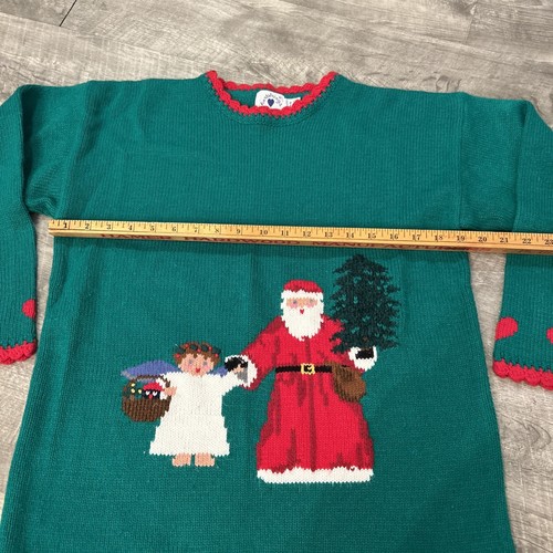 Vintage Girls Christmas Sweater Heartstrings Santa 14/16 - Picture 2 of 7