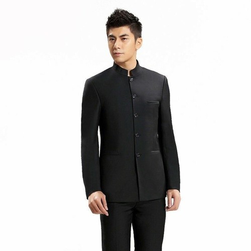 Uomo Monopetto Giacca Abito Cinese Zhongshan Cappotto Colletto Alla Coreana  | eBay