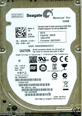 ST320LT007, PN 9ZV142-036, FW 0007DEM1, WU, W0Q9 SEAGATE SATA