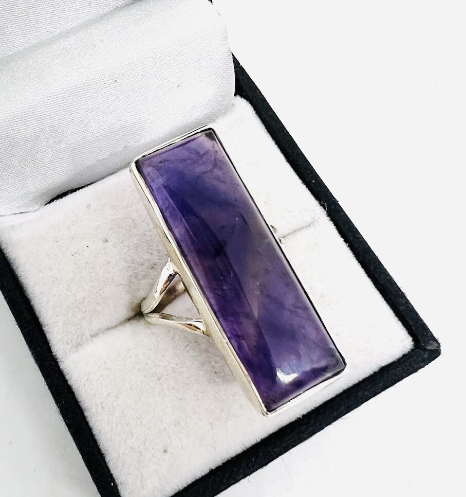 Long Sterling Silver Rectangular Shaped AMETHYST … - image 2
