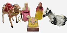 5 Vintage Celluloid Nativity Figurines Hard Plastic Christmas Camel Donkey 3"