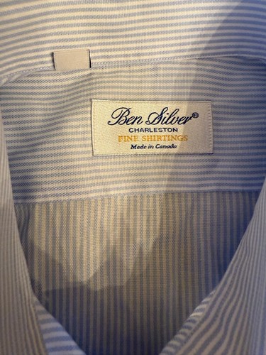 Ben Silver Charleston Shirt Men size M Blue White Striped Fine Shirting - Picture 4 of 6