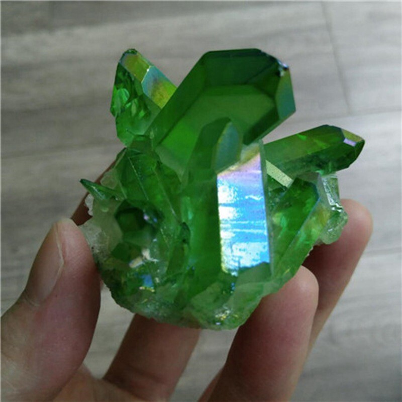 50g Natural Aura Green Titanium Stone Quartz Crystal Cluster Spiritual Healing