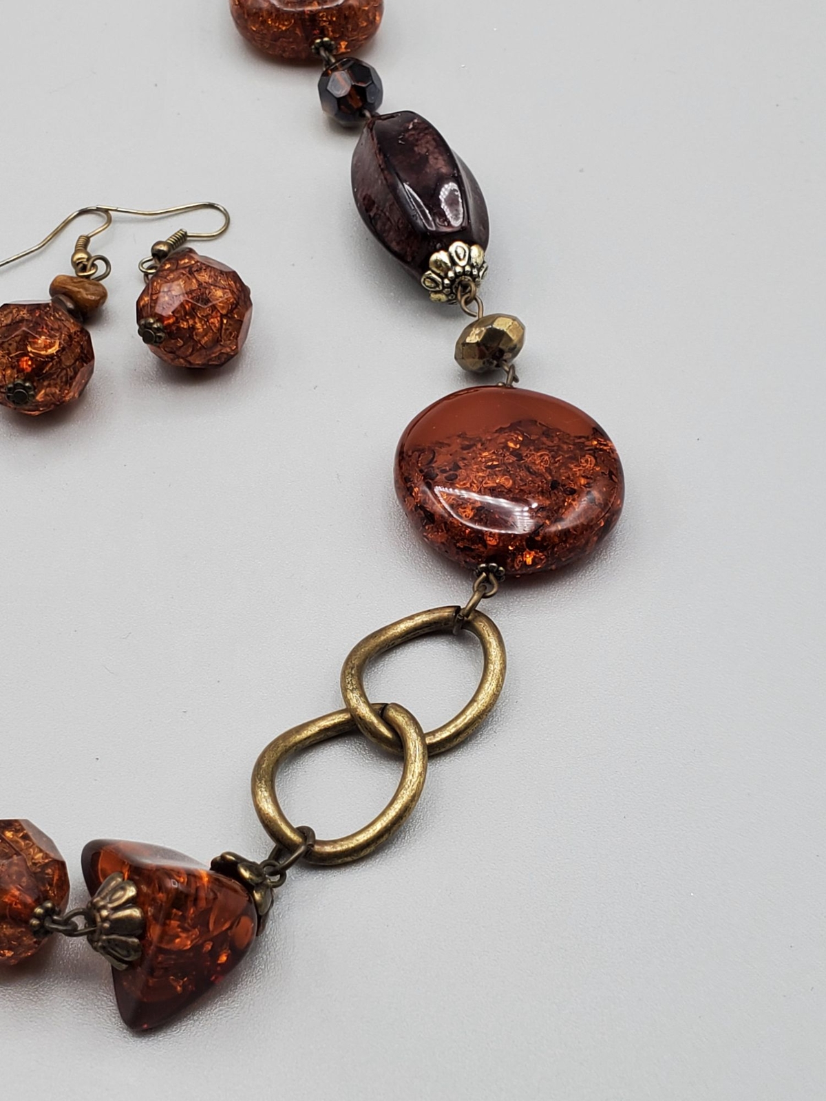 Brown Amber looking color multi shape beaded neck… - image 4