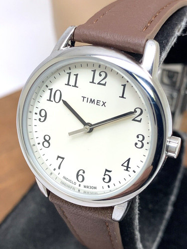 Timex Damenuhr TW2V69000 Quarz Indiglo cremefarbenes Zifferblatt braunes Lederband 30 mm