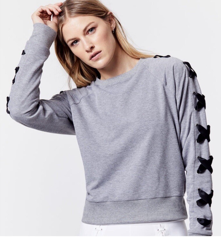 Carbon38 Size S Criss Cross Crewneck Sweatshirt Pullover Lace Up