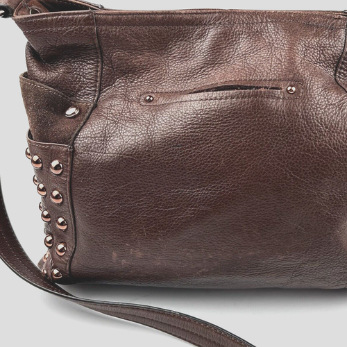 B. MAKOWSKY Leather Purse Brown Rose Gold Studded Crossbody Zip Pockets Cheetah - Picture 12 of 19