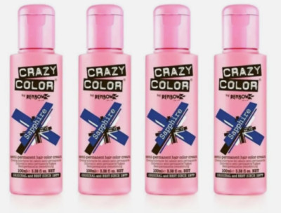 4x Crazy Color Semi Permanent Haarfarbe Saphir - 100ml