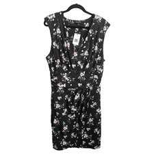 Violets And Roses Dress 14 Faux Wrap Wide Waist Band Floral Knee Length