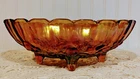 Vintage Indiana Glass Carnival Pedestal Dish 12" Grape Leaf Amber Gold Yellow