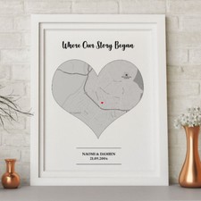 Personalised Heart Map Word Art Print New Home First Met Couples Valentine Gift 