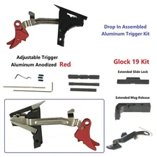 Lower Part Kit  Al Red Adj Trigger, Extended Release & Slide Lock Fits Glock 19 