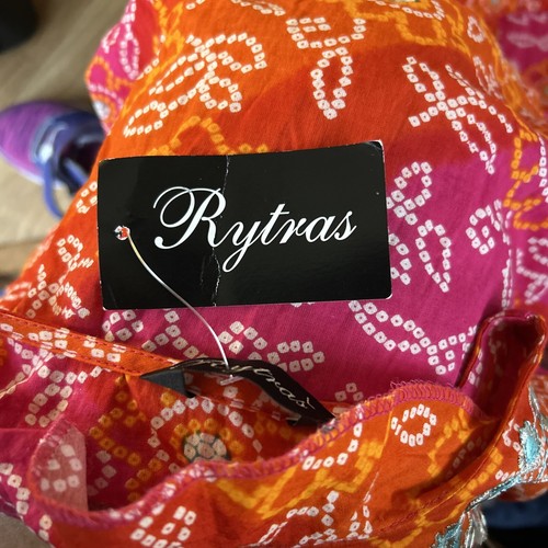 Abito donna Rytras Anarkali Kurta arancione rosa nappe vestito ricamo taglia L NUOVO - Foto 2 di 2