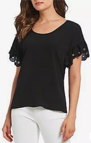 Michael Kors Top Size XS Black scallop Grommet Sleeve Relaxed Textured NWT AC88