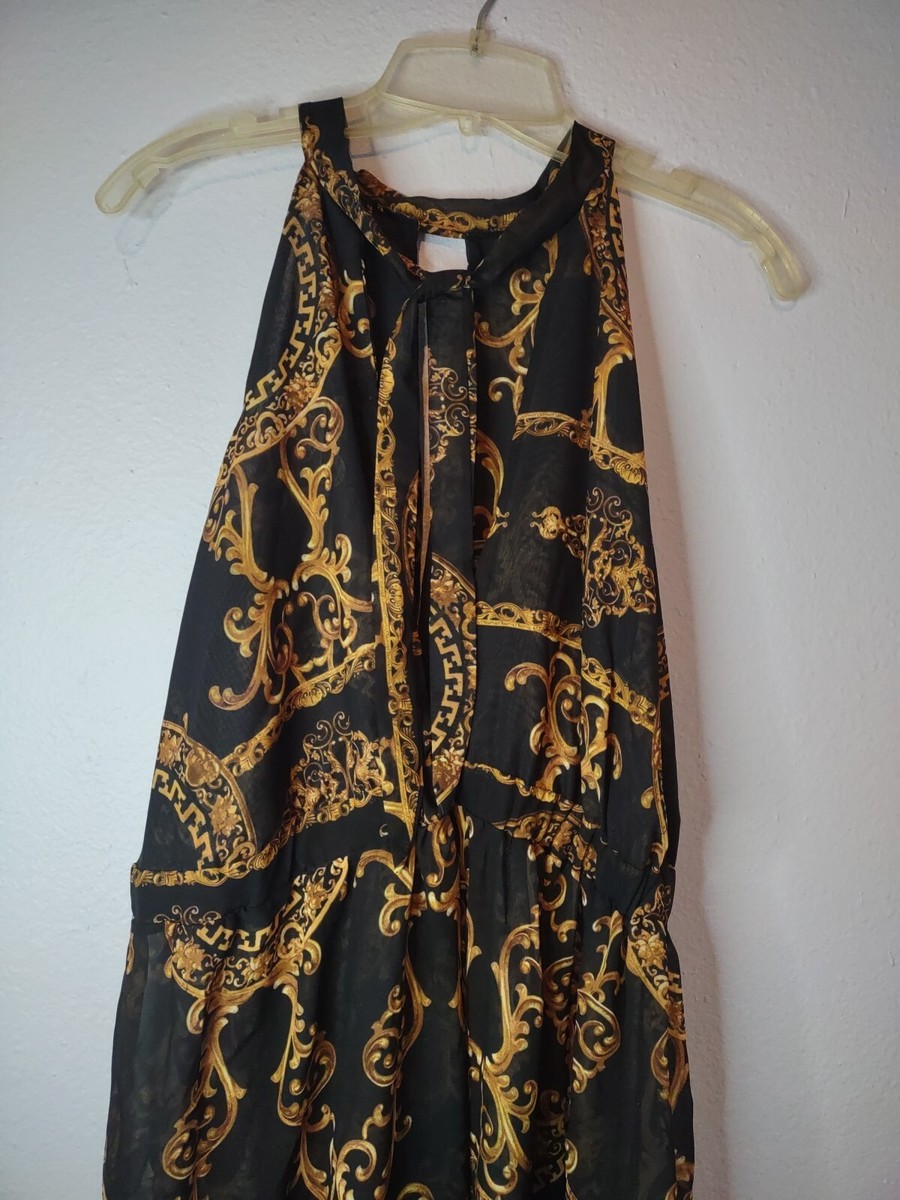 Boohoo Lightweight Long Dress Slit Up sides Size 18 Black And Gold | eBay