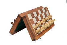 10" KLAPPBARES MAGNETISCHES REISESCHACHSPIEL IN GOLDENEM PALISANDER | HOLZSCH...