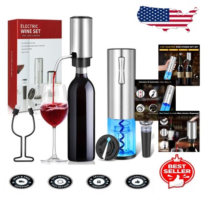 4-Piece Electric Wine Accessories Set: Opener, Aerator, Foil Cutter & Stopper